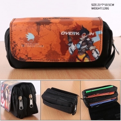 Overwatch Tracer PU Cartoon Nylon Zipper Pencil Case Game Anime Pencil Bag