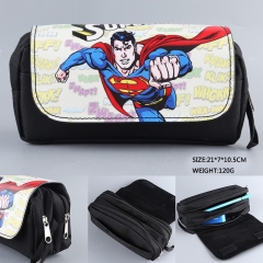Superman Hot Sale PU Cartoon Nylon Multifunction Double Zipper Anime Pencil Bag
