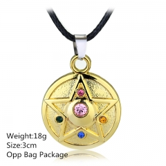 Golden Color Round Sailor Moon Pendant Fashion Design Popular Alloy Anime Necklace 10pcs per set