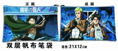 Attack on Titan Double Deck Canvas Anime Pencil Bag