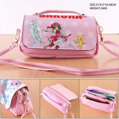 Card Captor Sakura Multi-Functional PU Bag Double Zipper Flip Cover Shoulder Bag