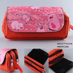 Gravity Falls Cartoon Pink Double Layer PU Zipper Wholesale Anime Pencil Bag