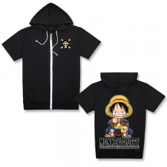 One Piece Luffy Black Cotton Short Sleeve Hoodie(M L XL XXL XXXL)