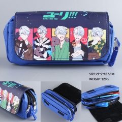 Japan Yuri On Ice PU Anime Blue Multi-function Pencil Bag