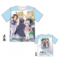Kobayashi-san Chi no Maid Blue Modal Printed Cartoon Short Sleeve Anime T-shirt M L XL XXL