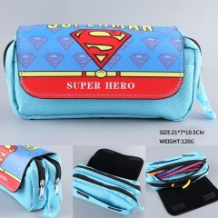Superman Logo Hot Sale PU Cartoon Nylon Multifunction Double Zipper Anime Pencil Bag