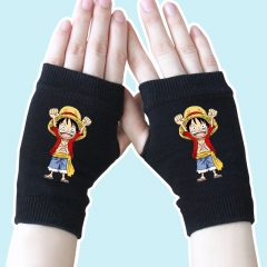 One Piece Luffy Half Finger Black Anime Warm Knitted Gloves 14*8CM