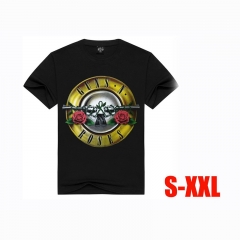 Guns N' Roses Famous Rock Band Black Cartoon Short Sleeve Anime T-shirt
