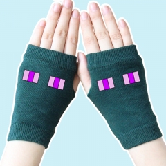 Minecraft Hot Game Purple Eyes Atrovirens Half Finger Anime Warm Knitted Gloves 14*8CM