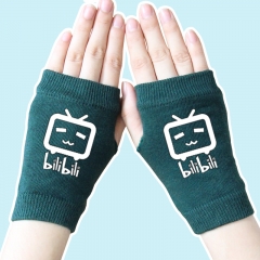 Bilibili Fashion White Print TV Atrovirens Half Finger Anime Knitted Gloves 14*8CM