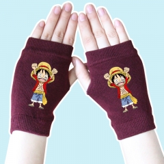 One Piece Luffy Half Finger Wine Anime Warm Knitted Gloves 14*8CM