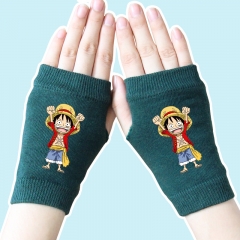 One Piece Luffy Half Finger Atrovirens Anime Warm Knitted Gloves 14*8CM