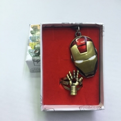 Iron Man Cosplay Movie Hollow Decoration Anime Necklace+Ring