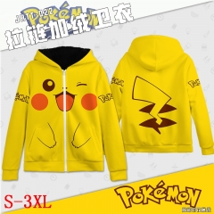 Pokemon Pikachu Cartoon Sweatshirts Wholesale Zipper Thick Yellow Anime Hoodie