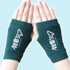 Hatsune Miku Popular Singer Half Finger Atrovirens Warm Anime Knitted Gloves 14*8CM