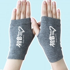 Hatsune Miku Popular Singer Half Finger Gray Warm Anime Knitted Gloves 14*8CM