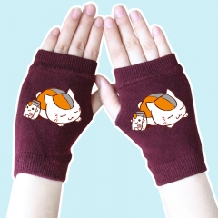 Natsume Yuujinchou Cute Fashion Wine Color Half Finger Anime Knitted Gloves 14*8CM