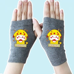 Pokemon Pikachu Half Finger Warm Gray Anime Knitted Gloves 14*8CM