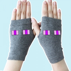 Minecraft Hot Game Purple Eyes Gray Half Finger Anime Warm Knitted Gloves 14*8CM
