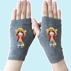 One Piece Luffy Half Finger Gray Anime Warm Knitted Gloves 14*8CM