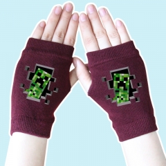 Minecraft Popular Game Wine Color Anime Warm Half Finger Gloves 14*8CM
