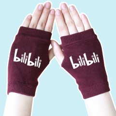 Bilibili Words Print Wine Color Anime Fashion High Quality Gloves 14*8CM