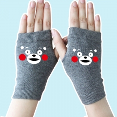 Kumamon Cute Cartoon Smile Emoji High Quality Half Finger Gray Anime Knitted Gloves 14*8CM