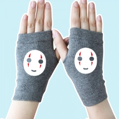 Spirited Away No Face Man Cartoon Half Finger Gray Anime Knitted Gloves 14*8CM
