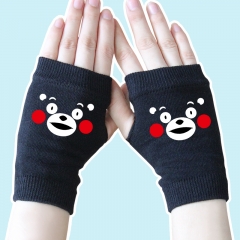 Kumamon Cute Cartoon Smile Emoji High Quality Half Finger Black Anime Knitted Gloves 14*8CM