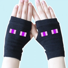 Minecraft Hot Game Purple Eyes Black Half Finger Anime Warm Knitted Gloves 14*8CM