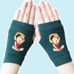 One Piece Luffy Japanese Cartoon Half Finger Atrovirens Anime Warm Knitted Gloves 14*8CM