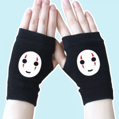 Spirited Away No Face Man Cartoon Half Finger Black Anime Knitted Gloves 14*8CM