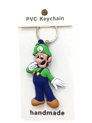 Super Mario Bro Luigi Cartoon Pendant Keyring Handmade Two-side Game Anime PVC Keychian