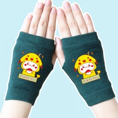 Pokemon Pikachu Half Finger Warm Atrovirens Anime Knitted Gloves 14*8CM