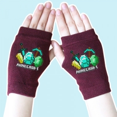 Hot Game Minecraft Sword Shield Wine Color Anime Warm Half Finger Gloves 14*8CM