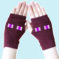 Minecraft Hot Game Purple Eyes Wine Half Finger Anime Warm Knitted Gloves 14*8CM