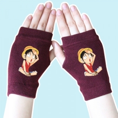 One Piece Luffy Japanese Cartoon Half Finger Wine Anime Warm Knitted Gloves 14*8CM