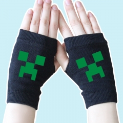 Game Minecraft High Quality Green Blocks Black Anime Warm Half Finger Gloves 14*8CM