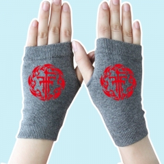 FFF Japanese Novel Gray Half Finger Warm Anime Knitted Gloves 14*8CM