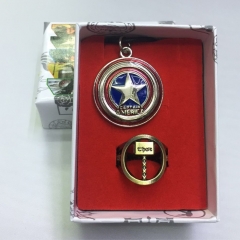 Captain America Cosplay Movie Hollow Decoration Anime Necklace+Ring