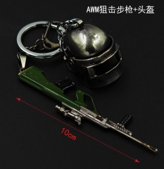 Playerunknown's Battlegrounds Cool Design Pendant AWM Sniper Rifle Helmet Anime Alloy Keychain 10CM