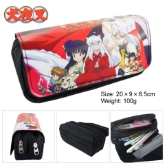 Inuyasha Cartoon Anime Zipper PU and Canvas Pencil Bag