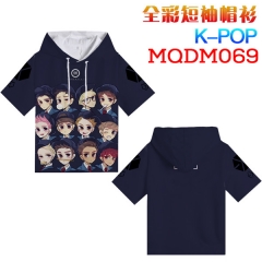 K-POP BTS Bulletproof Boy Scouts EXO Cosplay Cartoon Print Anime Short Sleeves Hooded T Shirts