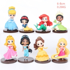 8pcs/set Disney Princess Cartoon Collection Toys Statue Q-version Anime PVC Figure 6-8cm