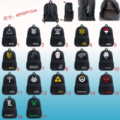 17 Designs Black New Cartoon School Bag Anime Canvas Backpack
