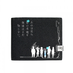 Ano Hi Mita Hana No Namae O Bokutachi Wa Made Shiranai Black Short Wallet PU Leather Bifold Wallets Women Coin Purse