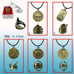 5Styles Fortnite Marks Cosplay Cartoon Bronze Alloy Decoration Anime Necklace+Ring
