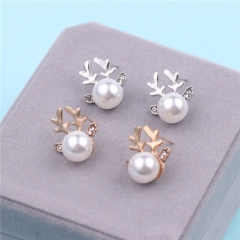 Popular Christmas Gift Girls Kawaii  Antler Pearl Earring Red Fancy Earrings 10pair/set