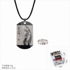 Tokyo Ghoul Cosplay Cartoon Pendant Stainless Steel Anime Necklace+Ring Set