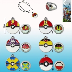 6 Designs Pokemon Poke Ball Cartoon Jewelry Anime Necklace+Ring